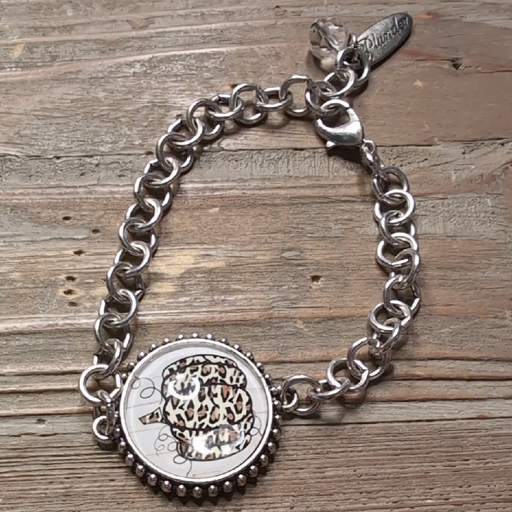 Silver Charm Bracelet with Leopard Print